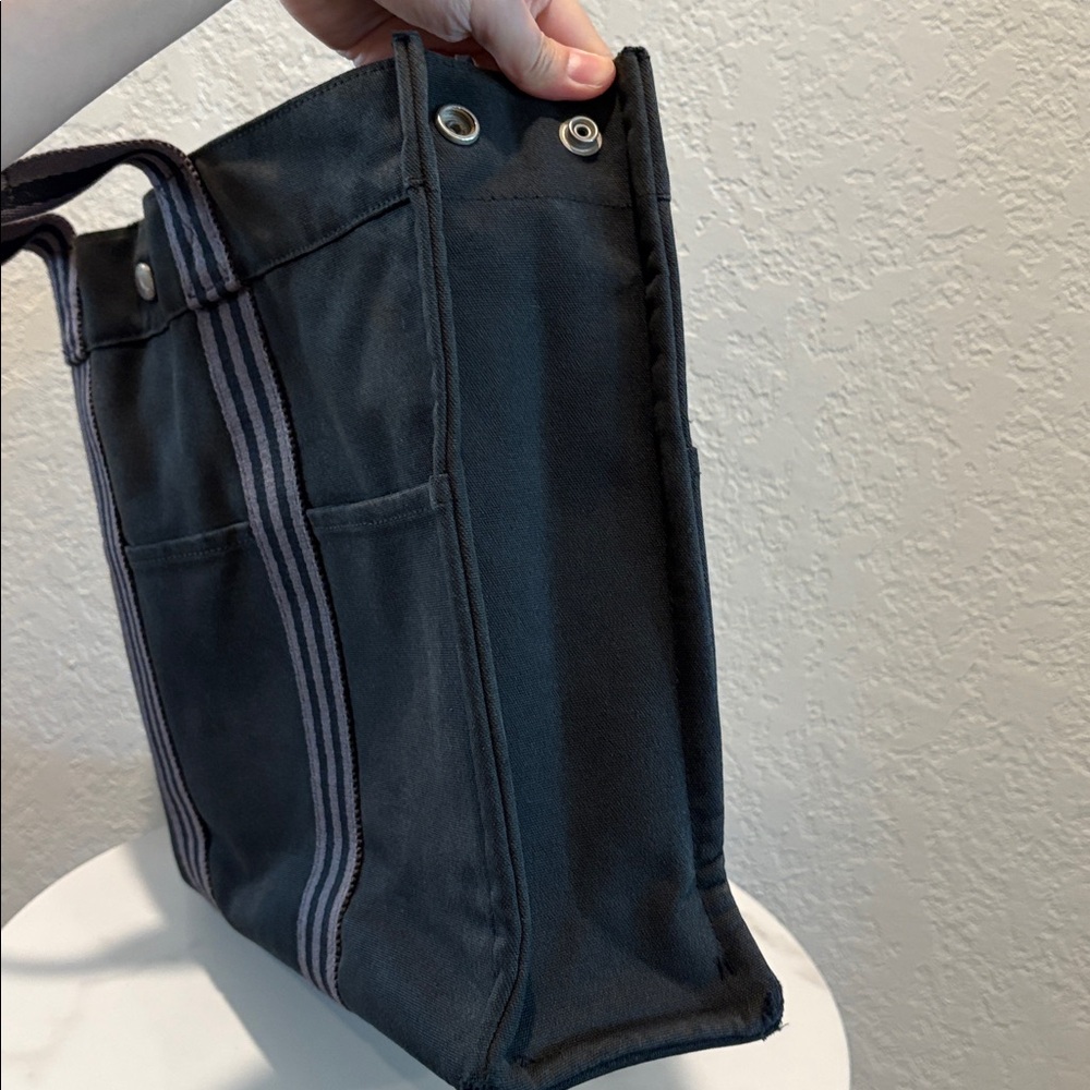 Hermes Toutte Fourre Black Canvas Tote with Gray Stripes - Picture 9 of 12